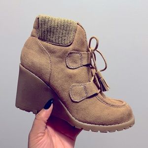 Tan Suede-Like Wedge Boots 8M